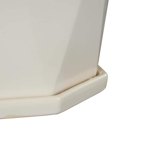White Faceted Ceramic Planter Set